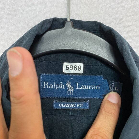 VINTAGE Polo Ralph Lauren Shirt Mens L Black Short Sleeve Classic Button Down - Picture 6 of 11